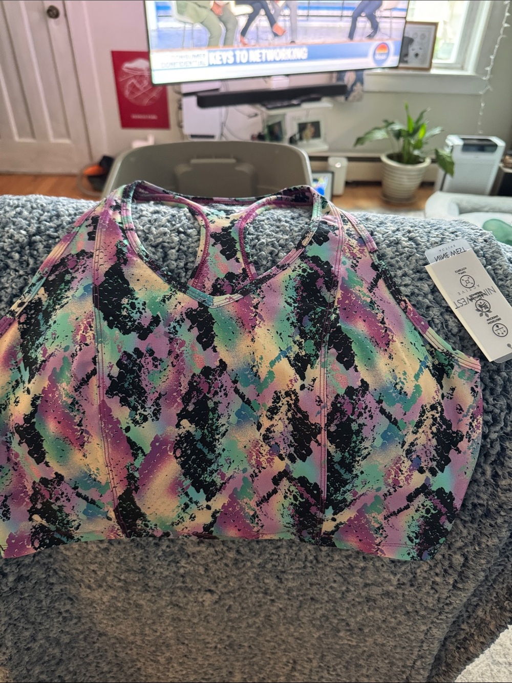 Nine West Multicolor Tie-Dye Print Strappy Sports Bra